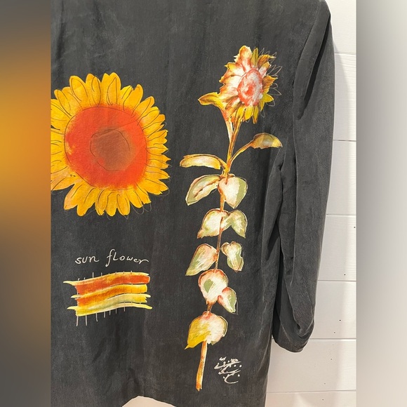 💛 SIMON CHANG - Sunflower Print Jacket with Shoulder Pads - Size 8 - Picture 8 of 8
